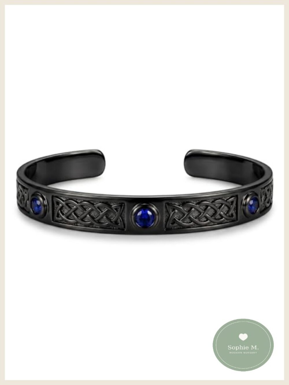 Celtic Knot Cuff Bracelet Adjustable Open Bangle Blue CZ Viking Jewelry Gift